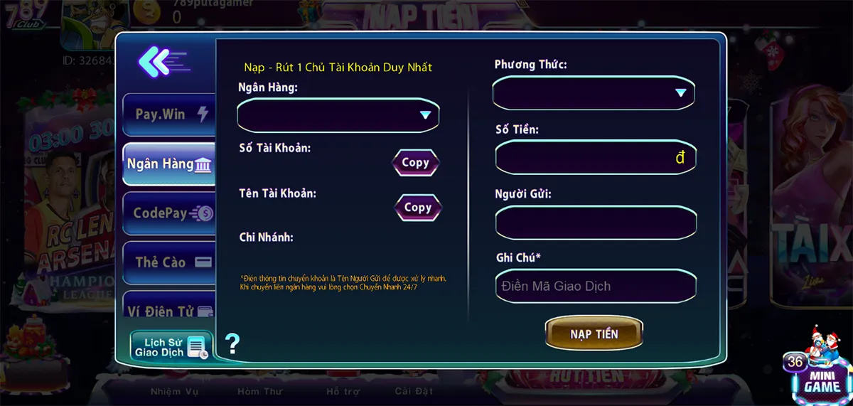 Những bước nạp tiền game bài đổi thưởng nhanh chóng