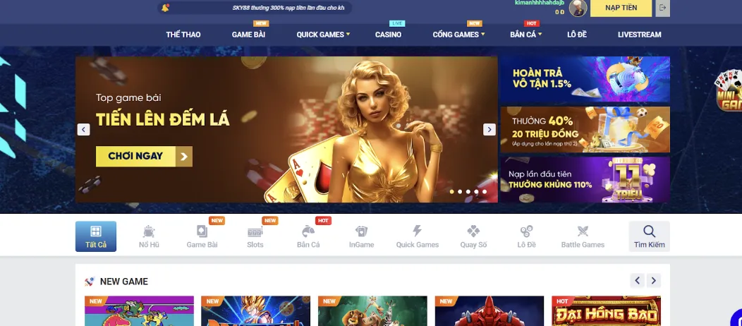 Giao diện Sky88 đẹp, bắt mắt