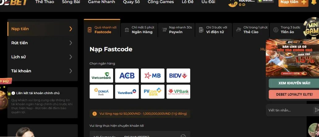 Quy Trình Rút Tiền tại DEBET